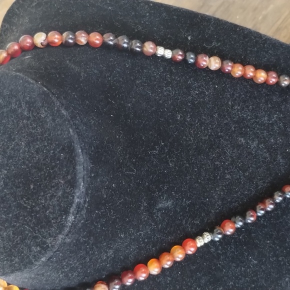 Necklace Handmade Red Agate,Round Red & Purple Stone & metal spacers beads 32" - Picture 6 of 8